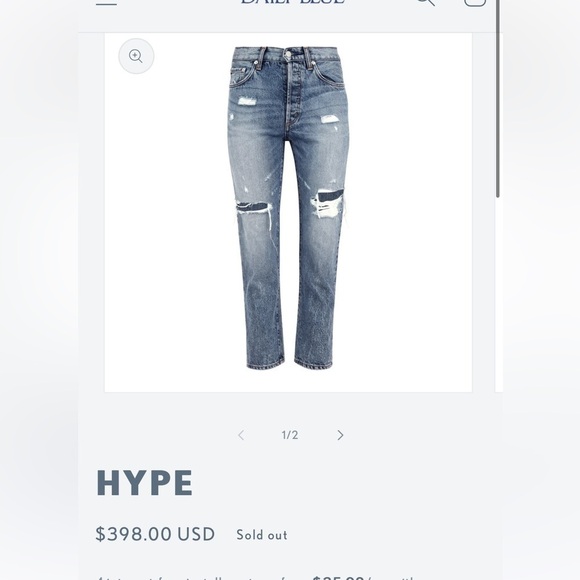 Daily Blue Hype Classic Cropped Jean in Tempest Japanese Rigid Denim Jeans NEW - Picture 2 of 14